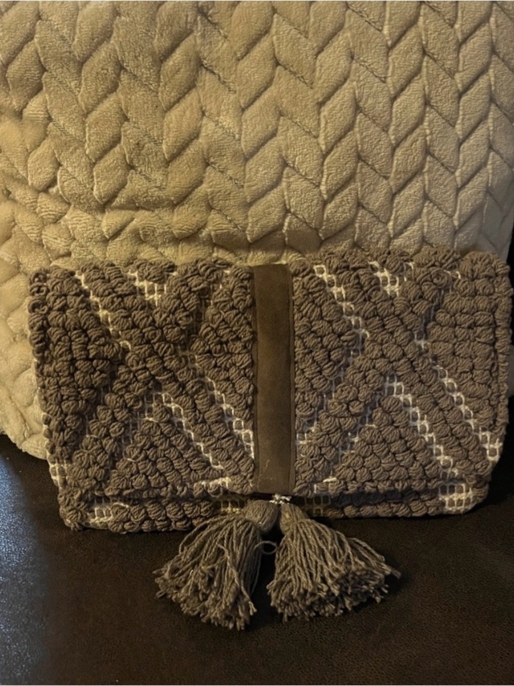 Handwoven Tassel Foldover Clutch - Gray Pattern Textured Textile Boho Festival